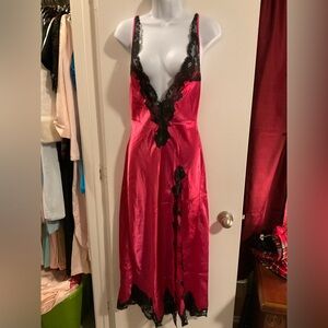 Victoria's Secret Hot Pink and Black Lace Gown Long